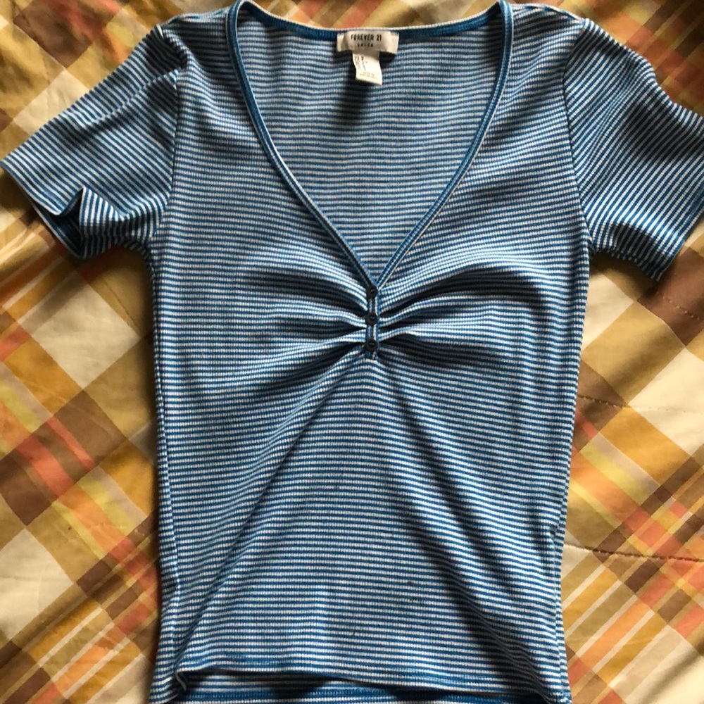 blue and white striped forever 21 top